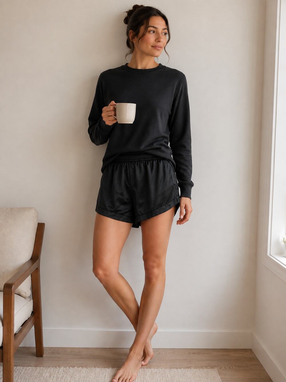 ATHLETA Calm Cool Satin Finish Shorts Black Size Medium